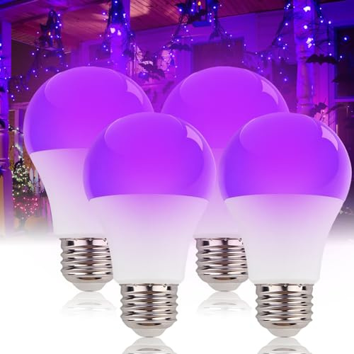 LIAISIMI UV Schwarzlicht Glühbirne, E27 UV Birne 10W Black Light Bulb, 385-400 nm UVA Level Schwarzlichtlampe, UV Beleuchtung für Halloween Party, Keller, Disco, Club (4 Stück-Weiß)