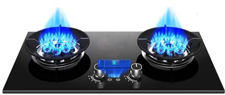 Gas Stove 2 Burners Gas Stove, 5.2KW 180 Minutes Timer (Two Sides Independent), Freestanding Tabletop Suitable for Home Kitchen Camping Garden Dining(NG)