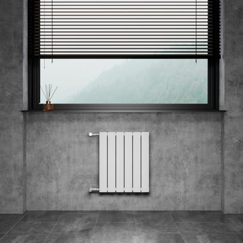 WITEN&NOCK Badheizkörper 55x30cm mit Seitenanschluss Weiß Einlagig | Design Heizkörper Nabenabstand 500 mm, 195Watt Horizontal, Wandheizkörper für Badezimmer und Wohnzimmer,einfacher Austausch