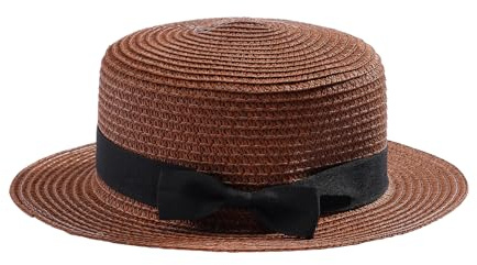 MILAKOO Flat Top Hat Boater Cap for Women Beach Straw Sun Protection Bucket Hat Fine Braid Foldable