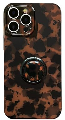 Compatible with iPhone 16 Pro Max Case with 360° Rotating Ring Stand - Cute Tortoise Shell Leopard Print Trendy Cover,Slim Fit Shockproof TPU,Non-Slip Grip & Kickstand for Women Girls (Brown Amber)