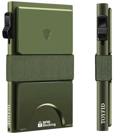 TOYFID Grüne Kartenhülle für Herren 12 Karten Papiergeld Organizer Schmaler Kartenhalter aus Metall mit Auswurftaste Schneller Zugriff auf Bank Kredit Karten, RFID-Blockierung, Aluminium