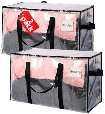 Puncools Clothes Storage Bags with Lids, 8 Pack Heavy-Duty Moving Bags for Moving, Clothes Storage, Laundry Bag, Packing, House Solutions（Transparent）