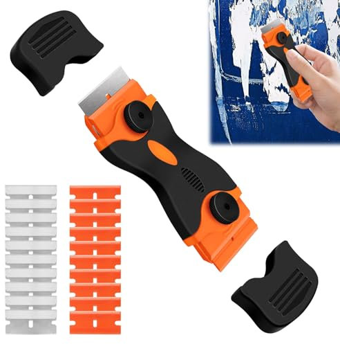 Plastic Scraper Tool Non Scratch, Glass Scraper for Windows, Double Edged Non Scratch Cleaning Tool with 10 Steel & 10 Plastic Blades Scrapers, Cleaning Paint Scrapers Set for Stickers, Decals, Window