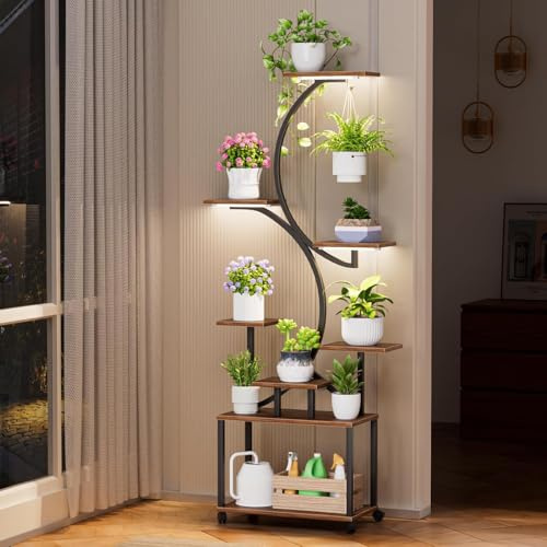 tekrabea Indoor Plant Stand with Grow Lights, 157CM Tall 8 Tiered Metal Plant Shelf, Plants Display Rack for Indoor Plants, Flower Holder Stand for Living room, Patio, Home Decor