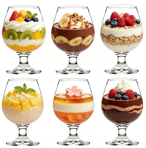 Haayymo Dessertschalen aus Glas Eisbecher 6er-Set, 350ml Kurzstielgarnelen Cocktailgläser Vorspeise Obstsalate Puddingschalen Dessert Eisbecher mit Fuß Cocktailschales