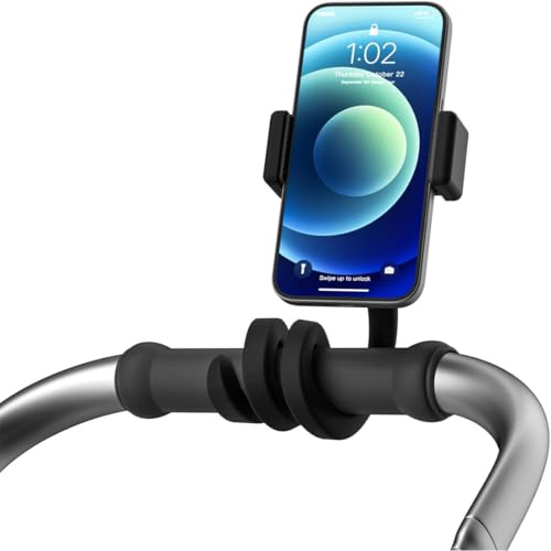 KIRZAX Handyhalterung Kinderwagen,mit Rutschfestem Armgriff,Kinderwagen Flexible Arm Handyhalterung,Flexibe Handyhalter für Kinderwagen,für Kinderwagen Schreibtisch Lenker Laufband (Schwarz)