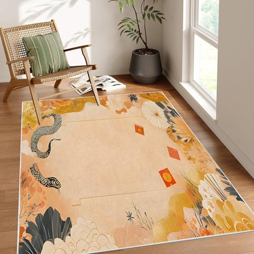 dyausi Tapis Style Chinois - Tapis Salon 80x150 cm Motif floralRétro, Tapis de Porte Lavable Marron Carpet pour Chambre, Moquette Antidérapant à Poils Ras, Paillasson Décor à La Maison Z71