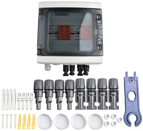 CashMuch Solar-Abzweigdose, Gleichstrom, 2-strängig, 8/12-Modul, T2, 1000 V, mit Überspannungsprottor und LS-Schalter für PVC-System-Prottion, IP65 wasserdichtes und feuerbeständiges Polycarbonat