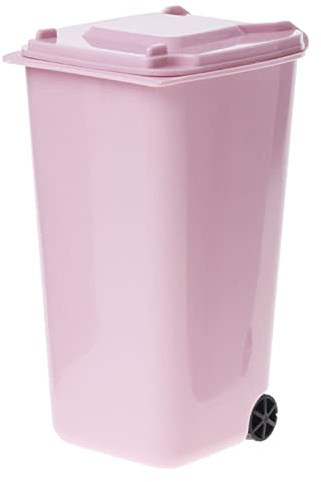 JINGYAN Desk Bins NEW Mini Wheelie Trash Can Pen Holder Storage Bin Desktop Organizer Garbage Bucket Recycling Organizador Desk Box(Pink)