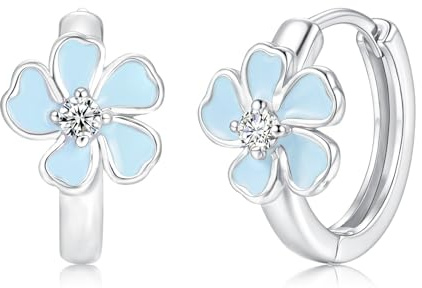 Kamise Creolen Ohrringe Mädchen Silber 925, Ohrringe Echt Silber Creolen | Hypoallergen, Schlafen, Bunte Blumen, Zirkonia, Geburtstag Weihnachten, für Familie, Kinder, Freunde, Geschenk, Schmuck, 16mm
