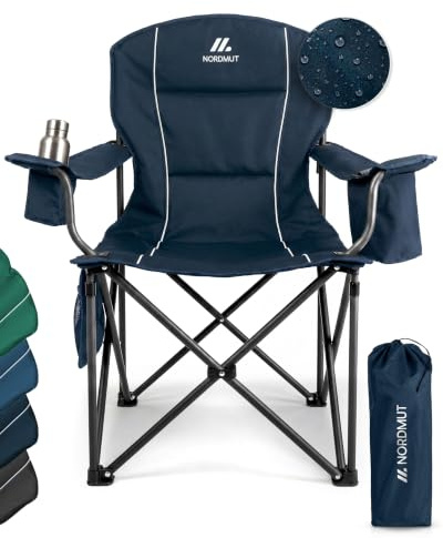 NORDMUT® Campingstuhl faltbar XXL – Stabiler Klappstuhl Camping 200 kg Belastung – bequemer Angelstuhl inkl. praktischer Kühltasche & Getränkehalter