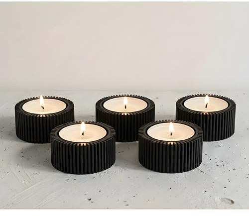 Teelichthalter (5er Set) - @AcubycArt - modernes Design - Bio-Kunststoff (Schwarz_2,5 cm (Höhe))