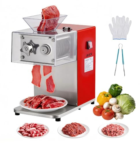 VEVOR Meat Cutting Machine, 850W Commercial Slicer, 3.5mm Heavy Duty Stainless Steel Blade Shredder for Boneless Meat Soft Vegetables, Electric Food Slicers for Kitchen Restaurant Supermarket