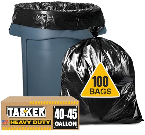 Tasker Müllbeutel, robust, 100 Beutel mit Bändern, extra groß, schwarz, 100 Stück, 100 Stück, 100 Stück, 100 l, 45 Liter, große schwarze Müllsäcke, strapazierfähig