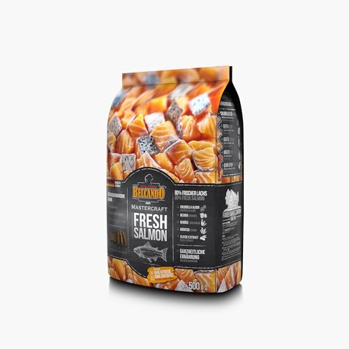 BELCANDO MASTERCRAFT Hundefutter trocken Fresh Salmon, 500g, Trockenfutter für Hunde mit Lachs, 80% Frischfleisch, getreidefrei, für alle Rassen, Made in Germany
