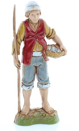 Moranduzzo Pescador con Cesta para Belén de 10 cm Escala 1:20 – Altura 8,8 cm – Figura en Resina PVC, Irrompible, Estilo ‘700, Pintada a Mano, Escultor M. Landi