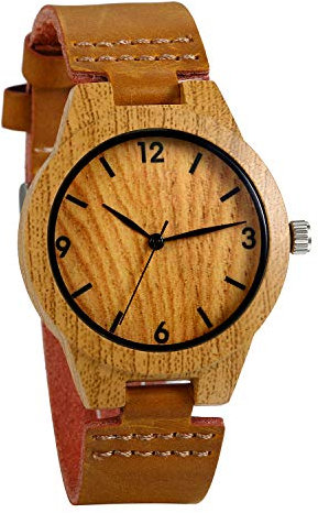 JewelryWe Women Watches Round Wood Pattern Dial Quartz Watch Genuine Leather Watchband Wrist Watch Casual Dressing Watch