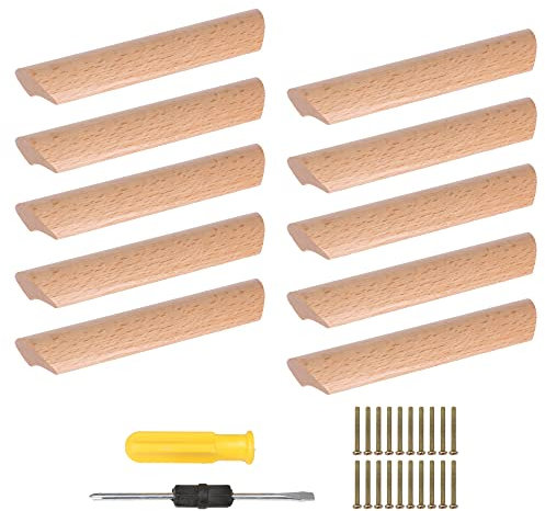 RDEXP 10 unlackierte Holzgriffe für Küchenschränke, mit Schrauben für Möbe, Schrank, Kleiderschrank 96mm