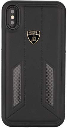 Lamborghini Backcover Hülle D6 Series Apple iPhone Xs Max Schwarz - Genuine Leather - Echtes Leder