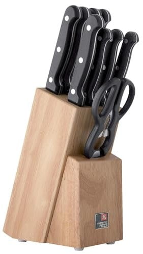 Richardson Sheffield ARTISAN Messerblock 9-teilig | Holzmesserblock inklusive Küchenmesser Set | Holz Messerblock mit Messer | scharfe Klinge mit klassischem Nietengriff, Gray