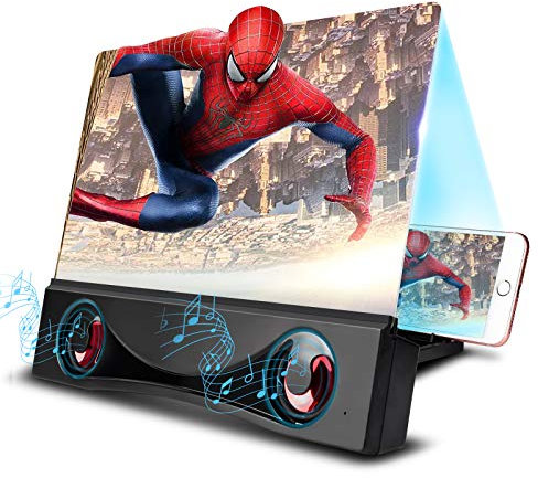 Newseego 12'' Loupe D'écran de Téléphone avec Haut-Parleur Bluetooth,Amplificateur D'écran de Téléphone HD Anti-Bleu avec Support Pliable,Agrandissement Ecran 3D Portable pour Tous Les Smartphone,Noir