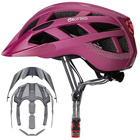 Adult-Men-Women Bike Helmet with Light - Mountain Road Bicycle Helmet with Replacement Pads & Detachable Visor