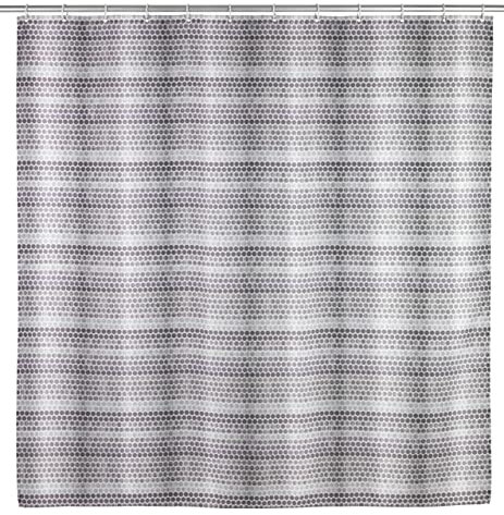 WENKO Rideau de douche original Leblon, Rideau de douche 180x200 cm, lavable en machine et waterproof, 12 anneaux rideau de douche en plastique blanc inclus, polyester, 180x200 cm, gris - blanc