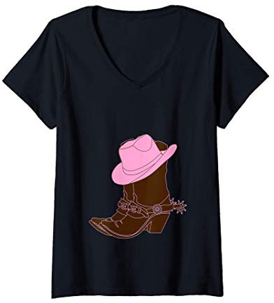 Donna Stivali Cowgirl Rosa Maglietta con Collo a V