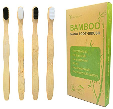 EasyHonor Extra weiche Zahnbürste, biologisch abbaubare Bambus-Zahnbürste mit Mikro-Nano-Ultraweiche 20.000 Borsten, BPA-frei, natürlich, umweltfreundlich, 4er-Pack für Erwachsene