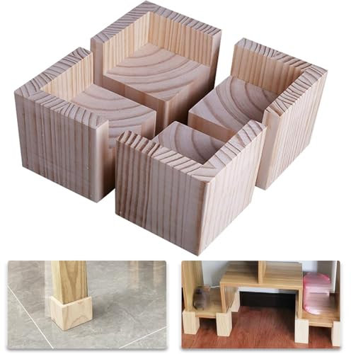 Judy1980 Lot de 4 Élévateurs de Meubles Rehausseurs de Meubles en Bois, Lit de Bureau Riser Meubles Pieds de Levage Pieds jusqu'à pour Table de Bureau lit