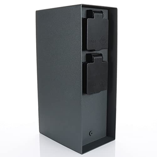 BOLD Orio 19059 Toma de Corriente de Exterior para jardín (Columna de Toma de Corriente) con Distribuidor de Enchufe cuádruple en Antracita (Columna de energía de Exterior IP44 | hasta 3680 vatios)