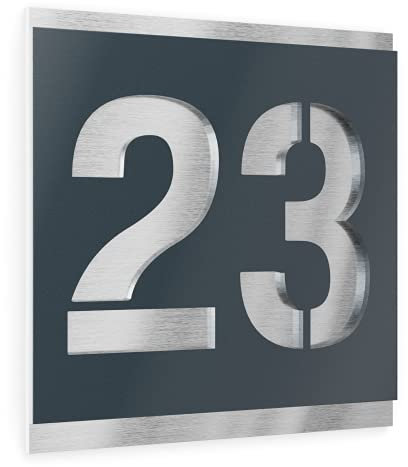 Graviers Design Plaque Numéro de Maison | Chiffres personnalisables | 120 x 120 mm Gris Anthracite RAL 7016 | Acier inoxydable | Fabriqué en Allemagne