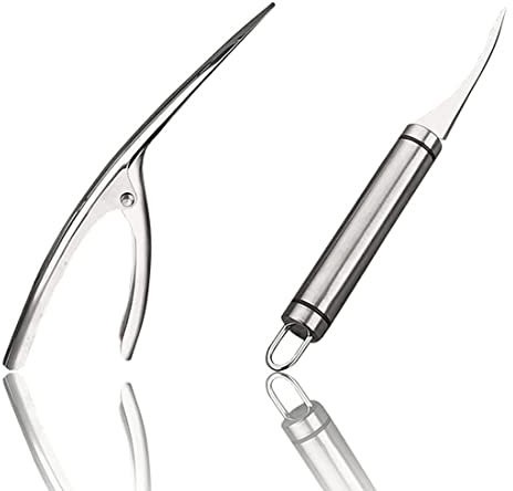Amindz 2 Pièces Set Éplucheur de Crevettes,Outil de Déveineur de Crevette en Acier Inoxydable,Crevette Deveiner,Peeling Pince De Serrage pour Homard,Crabe,Crevette