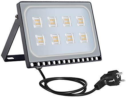 Bellanny 50W LED Strahler Außen, 4000LM Superhell LED Fluter mit Stecker, 3000K Warmweiß LED Scheinwerfer, IP65 Wasserfest Außenstrahler, Flutlicht LED Aussen für Garten Innenhöfe Auffahrt Garage Flur