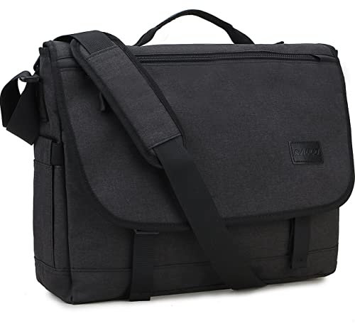 RAVUO Bolsa Mensajero Hombres, Resistente al Agua 17 Pulgadas Bandolera Hombre Maletín Ordenador Portátil Ligero Bolso de Hombro Negocios para Trabajo y Escuela Negro