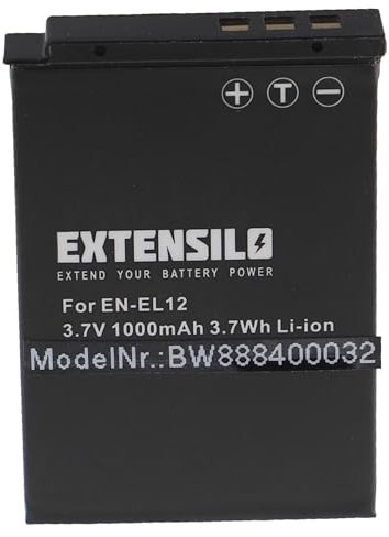 EXTENSILO 1x Batterie Remplacement pour Nikon EN-EL12 pour Appareil Photo, Reflex numérique (1000mAh, 3,7V, Li-ION)