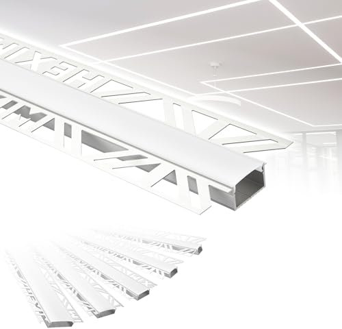 HEXIM LED Trockenbauprofil Alu Unterputzprofil LED Profil (2 Meter / 1 Profil) inkl. Abdeckung opal Trockenbauleiste Einbauprofil Schiene Decke Wand (ALED-2, Leuchtbreite 20mm)