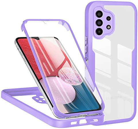 TVVTPU Coque pour Samsung Galaxy A13 4G, Antichoc Housse avec Protecteur D'écran Intégré, Étui de Téléphone 360 Protection Complet Double Face Transparent Bumper Intégrale Case - Violet