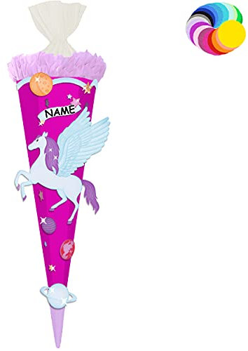 alles-meine.de GmbH Bastelset - Schultüte Farbe & Größe wählbar 70/85 / 100 cm - Einhorn - Pegasus - inkl. Name - Farbe frei wählbar - Bastelschultüte - Zuckertüte zum selb..