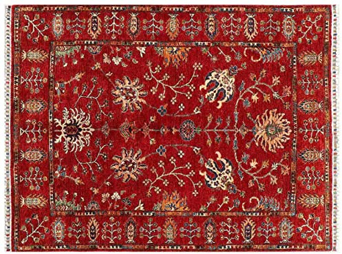 RUG PRINCE Afghan Ziegler Khorjin Ariana Teppich 150x200 Handgeknüpft Rot Floral Orient