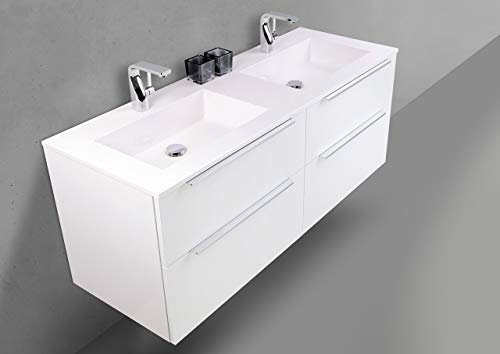 Intarbad ~ Doppelwaschtisch Evermite 140 cm Badmöbel Set SKY, Unterschrank mit Griffleiste Chrom Beton Anthrazit IB1750