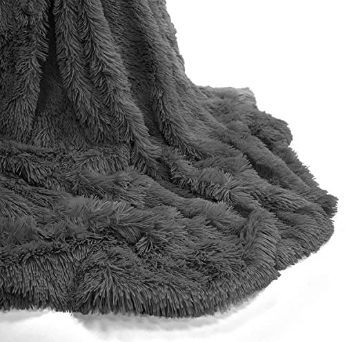 NIGHTZONE Teddy Soft & Snug Fur Throw Blanket With Reversible Plain Sherpa Teddy Fleece Luxury Fluffy Fur Throw Blanket (Charcoal, 150 x 200 cm)