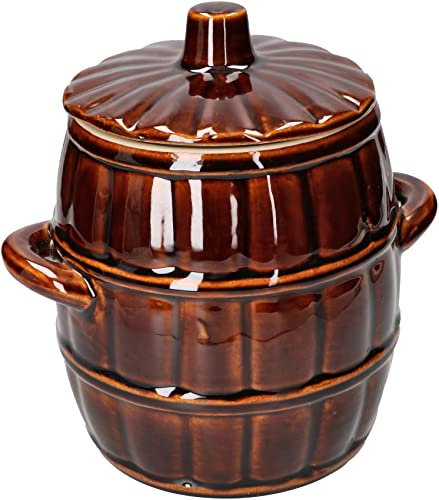 KOTARBAU® Pot à fermentation en faïence, 3,2 l, pour choucroute, concombres, en grès, avec couvercle, marron