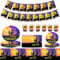 85Pcs Halloween Party Tableware Set 16 Guests,Halloween Disposable Dinnerware Set Tableware Decor, Banner,Plastic Tablecloth,Napkins,Paper Plates and Cups for HalloweenParty Supplies Tableware Decor