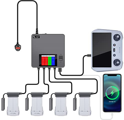 LiLiTok Chargeur à écran numérique compatible avec DJI MINI 3 Pro, chargeur de batterie 6 voies Butler Hub charge 4 batteries