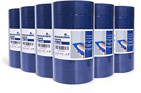 TAPEBEAR UV Beständig Malerkrepp, Blaues Maler Klebebänder Für Malerarbeiten, Saubere Kanten, Keinerlei Rückstände, Abklebeband Blau Malerabdeckband Wasserdicht, 36mm x 60yard, 36Rollen