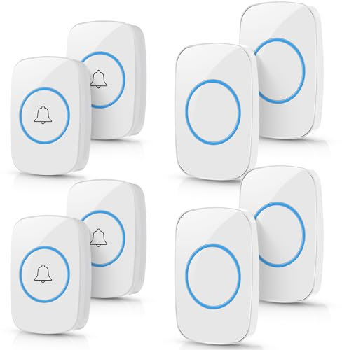 8 Pcs Waterproof Wireless Doorbell Kit 4 Pcs Home Doorbell with 4 Pcs Receivers 1000 FT Range 5 Volume Levels with 60 Doorbell Chimes and LED Flash (White)