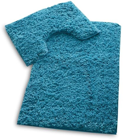 VELVETIO Bath Mats & Pedestal Set, Zero Twist Fluffy Super Soft 100% Microfiber Non-Slip Shaggy 2 Piece Bathroom Rugs, Extra Thick Machine Washable Water Absorbent Toilet Rug Sets, Turquoise