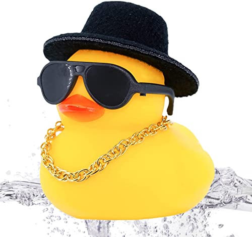 Anulely Auto-Enten für Armaturenbrett,Auto-Armaturenbrett-Dekoration Quietscheente | Niedliche Entenauto-Ornamente mit Sonnenhut, Sonnenbrille, Halskette, Schwimmring